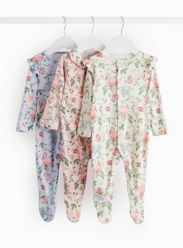 Pastel Floral Frill Sleepsuits 3 Pack Tiny Baby
